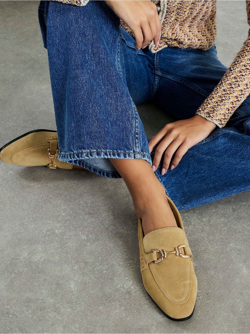 ZARA Tan Suede Loafers with Gold horseBit
